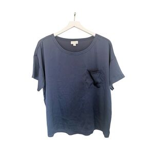 Van Winkle & Co. Loungewear Top Navy Blue Satin Pocket Tee Size Large